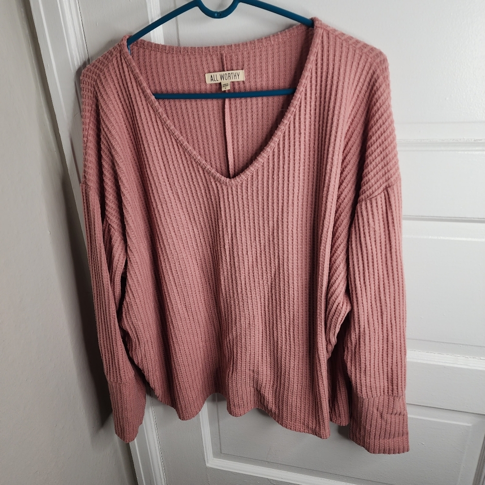 All Worthy Hunter McGrady Waffle Knit Dolman Top Pink Medium